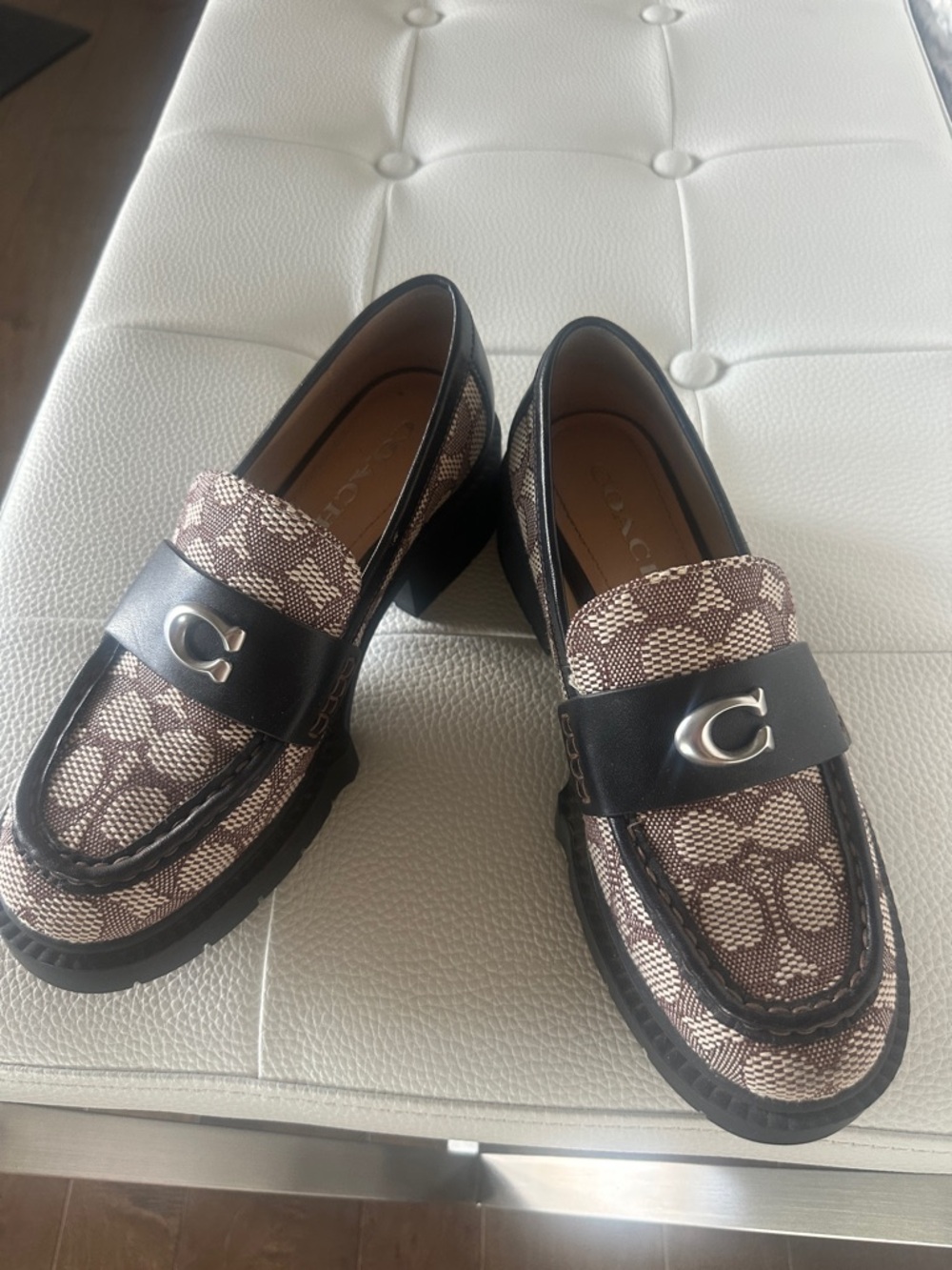 Coach Brown & Black Signature Logo Penny Loafers